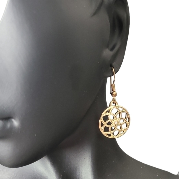 Goldtone Flower Knot Earrings Rhinestone Center - Picture 1 of 6